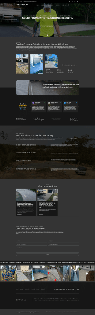 Colossal Concreting website homepage